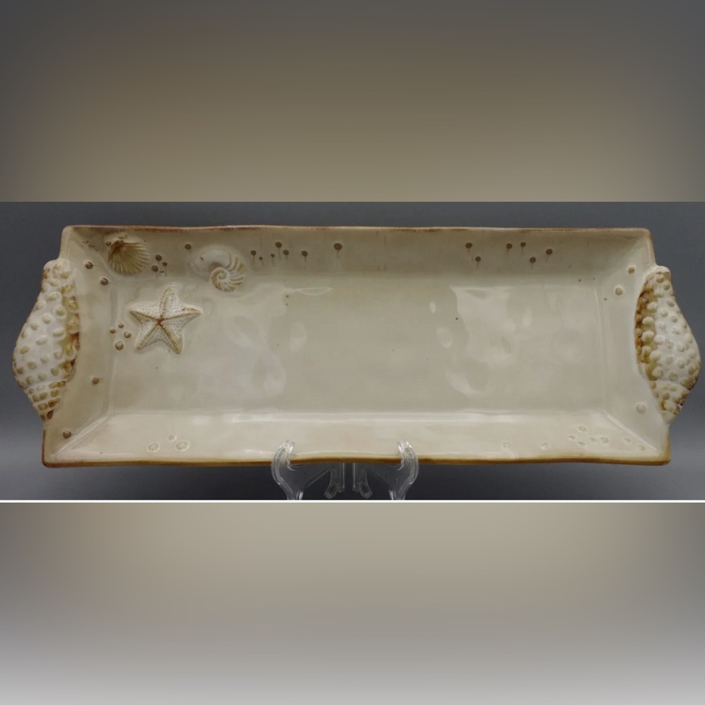 Sonoma Life + Style Seaside Tan Serving Platter Tray 15" Rectangle Shells
